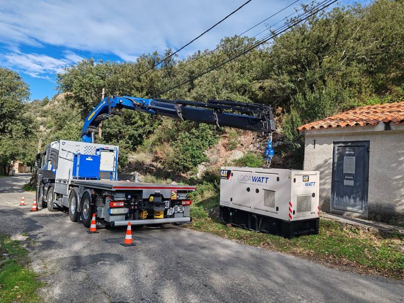 location groupes électrogènes chantier elagage installation camion grue palfinger énergie temporaire nature